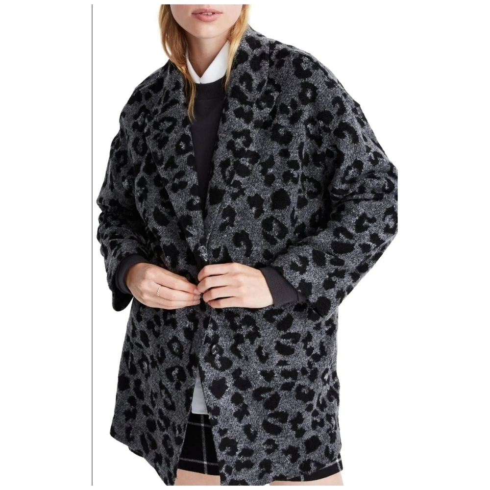 Madewell Texture & Thread Leppard Animal Print Long Blazor Sweater Jacket
